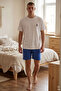 Men's Cotton Blue Printed Pajama Set with Pocketed Shorts - 4