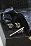 Black Men's Gift Box - Tie with Handkerchief, Cufflinks, Tie Clip Kmk216 - 2