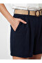 Navy Blue Regular Fit Belted Women's Pleated Shorts - 3