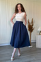 Belted Poplin Skirt Navy Blue Dress - 5