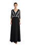 Linear Sequin Embroidered V-Neck Evening Dress