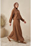 Striped Modal Shirt Collar Hijab Double Set 0328-01 Brown - 2