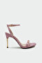Pegon Single Strap Gold Accessory Women's Pink Heeled Shoes - 2