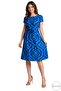 Cobalt Blue Turquoise Ethnic Patterned Waist Tie Midi Dress Belted Cotton Viscose Low Sleeve - 3