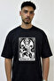 Mother of Cats Design Printed Oversize Black T-Shirt