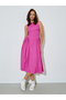Pink Sleeveless Midi Dress with Side Pleats