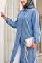 Elastic Sleeves and Buttoned Denim Cap - Ice Blue - 2