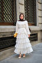 Women's Embroidered Layered Flounce Waist Tie Suit White - 2