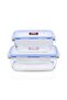 Glass Storage Box With Blue Silicone Lid 2 Pieces Clear 600+400ml