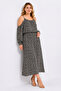 Women's Large Size Black, Rope Strap, Off Shoulder, Waist Elastic Detailed, Floral Pattern Dress 65N39568 - 3