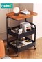 2-in-1 Side Table＆Storage Trolley, 3-Tier Utility Rolling Cart with Wooden Tabletop, Metal Rolling Trolley Cart, Organizer for Living Room, Bedroom, Kitchen, Bathroom, Office - 6