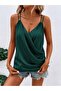 Women's Strappy Double-Breasted Collared Sandy Blouse with Pleated Detail - 2