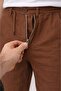 Men's Linen Pocket Trousers with Elastic Waist, Lace-Up Front, Zipper - Brown - 2