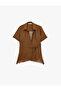 X Melis Ağazat - Comfortable Fit Short Sleeve Double-Breasted Striped Shirt with Tie Detail - 4