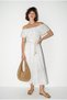 Women's White Scallop Embroidered Gipeli Off Shoulder Blouse Belt Detailed Skirt Set 8144 60286393 - 2
