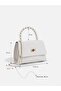White Shk329 Pearl Handle, Textured, Chain Strap, Lockable, Women's Evening Dress, Hand, Arm and Shoulder Bag - 4