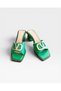 Women's Blunt Toe Imported Buckle Detailed Thick Heeled Slippers Green - 3