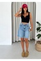Women's Blue High Waist Comfortable Fit Bermuda Above Knee Summer Denim Shorts - 2
