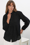 Women's Textured Oversize Linen Shirt 1541 - Black - 3