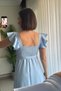 Ruffle Detail Belted Square Neck Blue Long Dress - 4