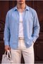 Lisbon men's blue and white striped colorful half oversize linen shirt