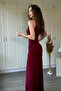 Drawstring Waist, Slit, High Neck Maxi Burgundy Dress - 8