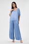 Women's Blue Italian V Taka Short Sleeve 2-Piece Loose Viscose Satin Set 40 - 44 Size