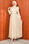 Cream Draped Janjan Evening Dress with Stones on the Waist