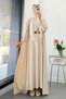 Premium Double Face Bat Sleeve Double Abaya Set - Cream - 6