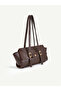 Women's belt buckle detailed rectangle baguette hand and shoulder bag