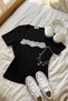 Lamu Slim Fit Swan Collar Lace and Bow Detail Short Sleeve Top & Blouse & Y2K - Black - 5