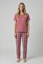 Women's Dusty Rose Plaid Crew Neck Short Sleeve Pajama Set - 2