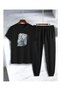 Women's Cotton Orchid Flower Printed T-Shirt Tracksuit Set Crew Neck Casual Comfortable