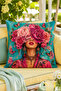 Flower Crowned Woman Butterfly Patterned Decorative Throw Pillow Cover Bohemian Home Decor 43X43 cm - 6