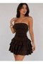 Women's Body-Hugging Strapless Mini Dress with Flounce Skirt - 5