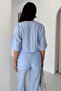 Women's Tie-Up Crop Blouse & Striped Wide-Leg Kimono Pants Set – Summer Chic - 4