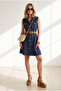 Women's Navy Blue Belted Pocketed Mini Cotton Dress Elb-19002668 - 3