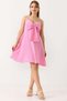 Women's Large Bow Detailed Muslin Strap Mini Dress Pink