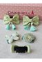 5-Piece Set of Hand-Knitted Daisy Green Tone Bohemian Hair Clips with Swinging Tassel Bow and Pearl Butterfly - 3
