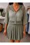 Hooded Sequin Mesh Jacket-M - Green