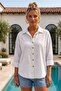 White Shirt Collar 3/4 Sleeve Buttoned Embroidered Casual Cotton Woven Shirt 70 64 - 4