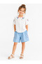 Girl's Embroidery Detailed Shirt and Shorts Set White Blue 95% Cotton 5% Lycra 3-10 Years