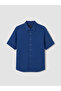 Özmarka New Season Blue Regular Fit 100% Linen Men's Shirt - 6