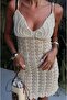 Ecru Pearl Detailed Strappy Mini Dress - 7