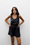 Black Strappy Blouse Shorts Modal Set - 2