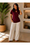 Women's Stand Collar Drop Detailed Short Sleeve Sandy Blouse - 3
