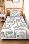 City Map Boy's Room Pique Set - Mint Beige Bedspread with Car and Road Pattern - 160X220 cm - 6