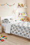 Penguin Patterned Children's Room Single Pique Set - Gray Mustard 160X220Cm Quilted Bedspread - 5