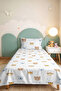 Animal Figured Pastel Children's Room Single Pique Set-White Blue 160X220Cm Quilted Bedspread - 6