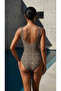 Women's Leopard Patterned Padded Plus Size Swimsuit - 3